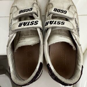 Golden Goose old school Kids White Sneakers with Black and Purple Accents